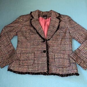 GEORGE blazer jacket fringed black multi colored fully lined buttons NEW size 10
